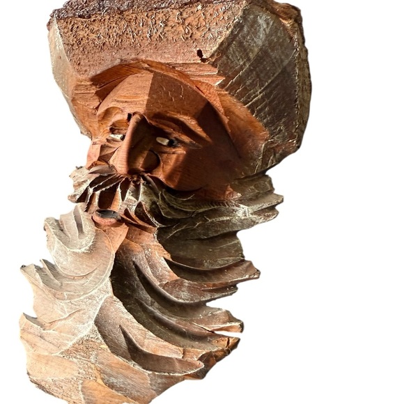 Vintage Wooden Carved Old Man Beard Head Bust Hillbilly Wall Hanger 12” x 6 1/2” - Picture 2 of 4